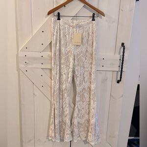 Lace overlay flared pants